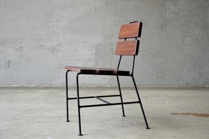 Set of Four 1950s Iron and Exotic Wood Side Chairs.