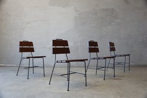 Set of Four 1950s Iron and Exotic Wood Side Chairs.