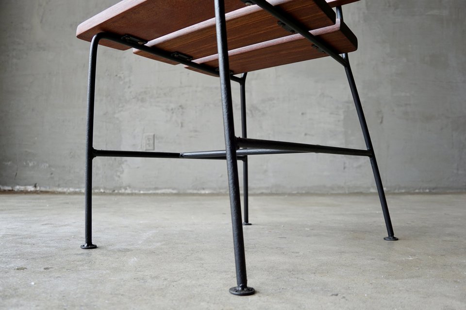 Set of Four 1950s Iron and Exotic Wood Side Chairs.