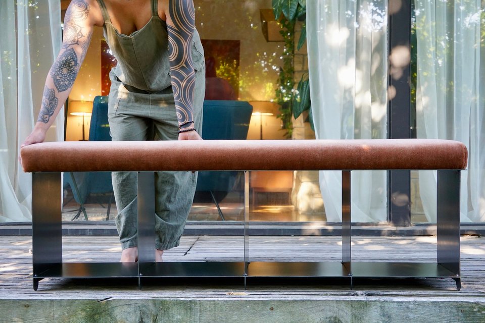Architectural Steel & Mohair Benches