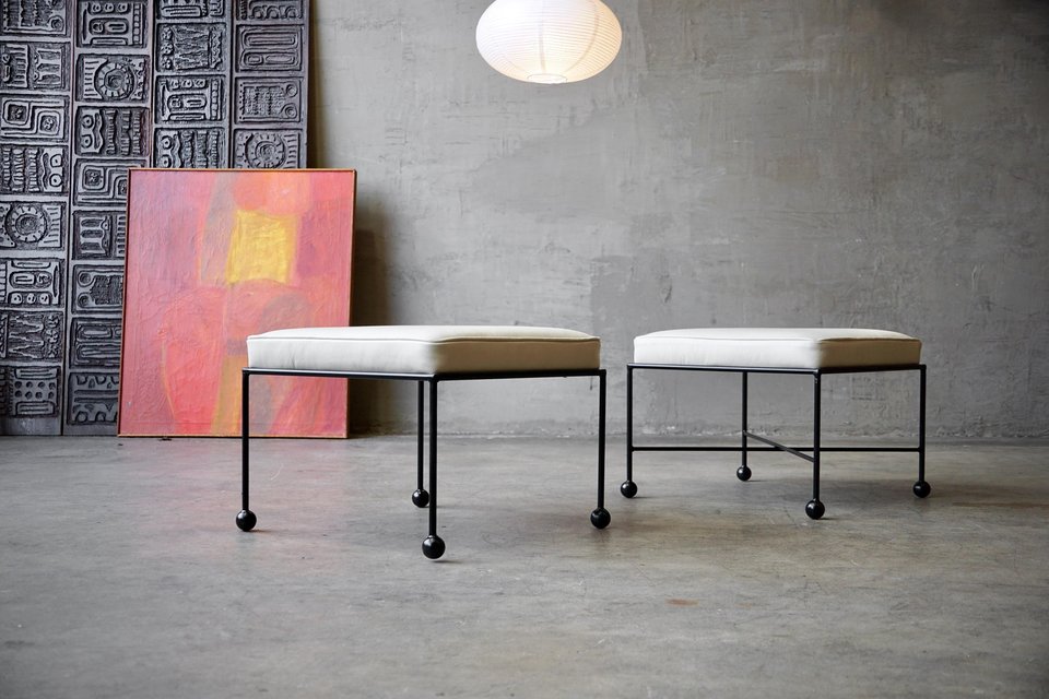Iron & Fabric 'French' Stools/Ottomans
