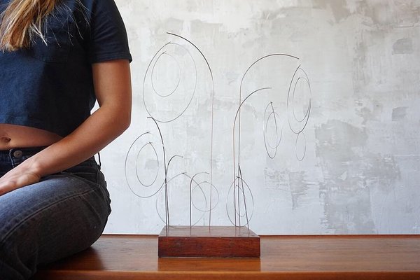 Vintage Wire & Redwood Sculpture